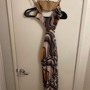 Black and White Sleeveless Halter Slip Dress